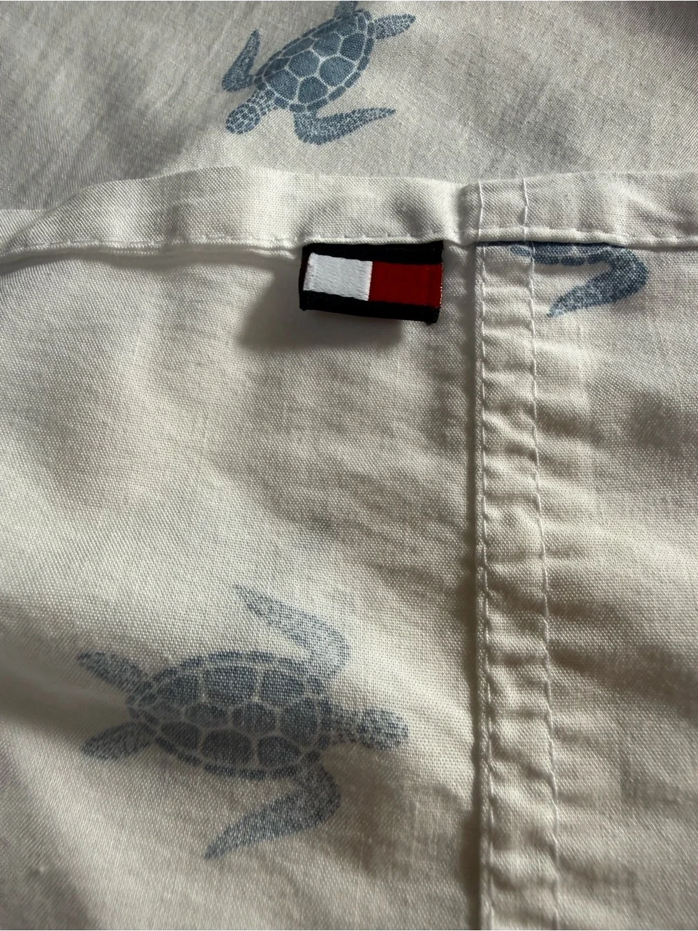 Tommy Hilfiger Flat Sheet White Blue Sea Turtle Twin Size
